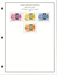 Steiner Stamp Album Pages - 1963 Congo Democratic Republic Freedom From Hunger Semi Postal Stamp Set