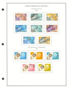 Steiner Stamp Album Pages - 1965 Congo Democratic Republic Century ITU & Fifth Independence Anniversary Stamp Sets
