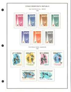Steiner Stamp Album Pages - 1965 Congo Democratic Republic Worlds Fair African Games Stamp Sets