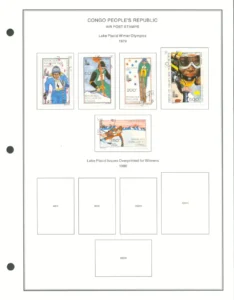 Steiner Stamp Album Pages - 1979 Congo Peoples Republic Lake Placid Winter Olympics Stamp Set